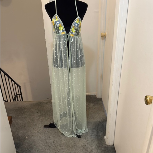 Savage X Fenty Sheer Polka Dot Chemise - Mint Green - Picture 1 of 1